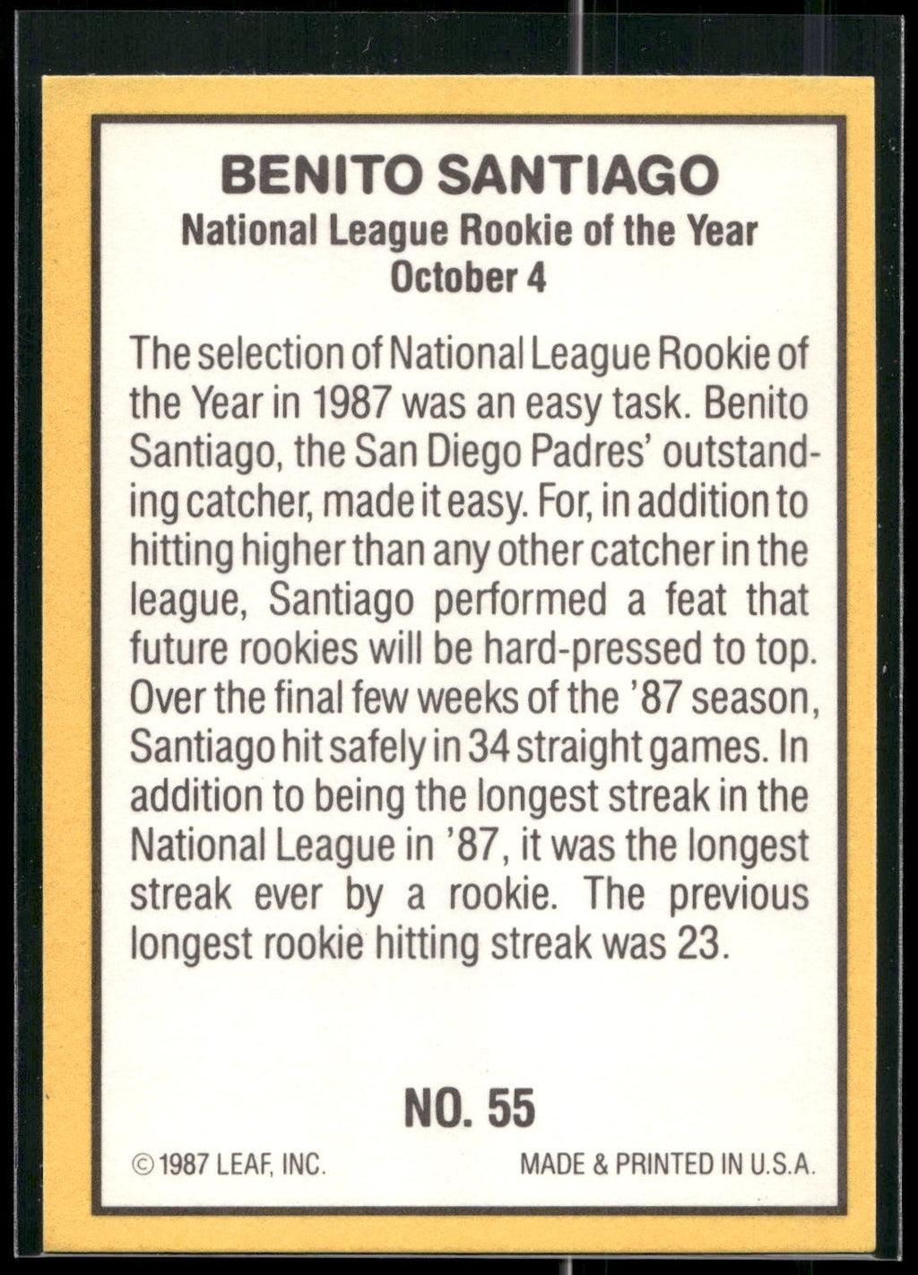1987 Donruss Highlights #55 Benito Santiago