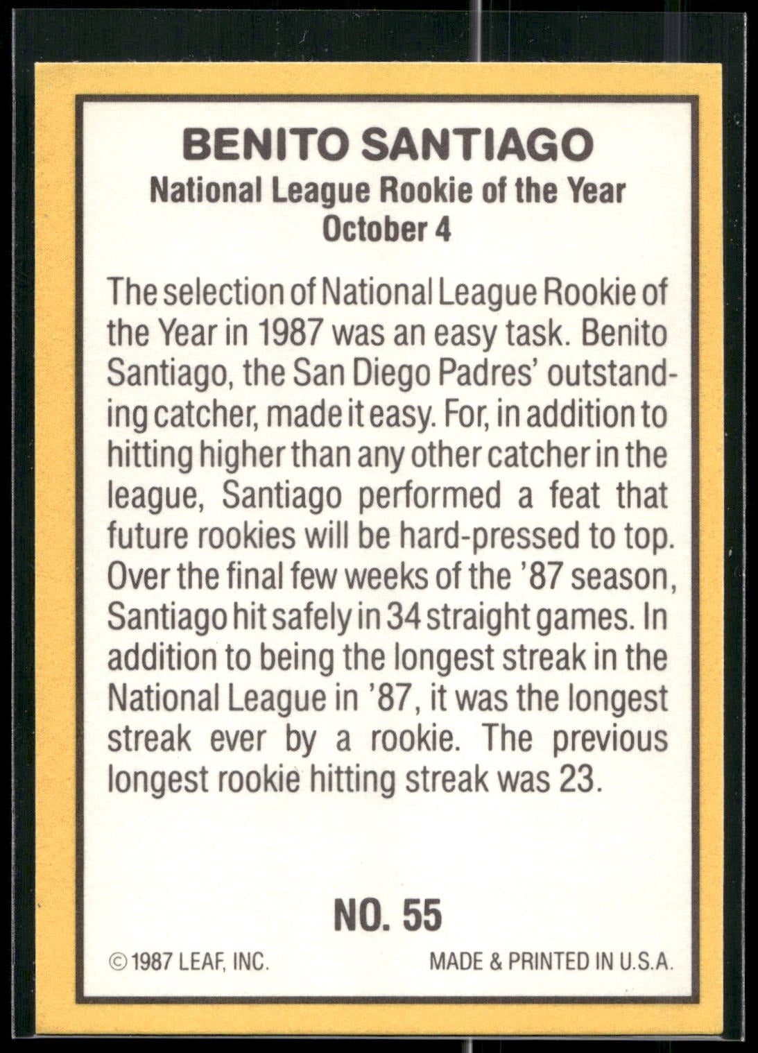 1987 Donruss Highlights #55 Benito Santiago