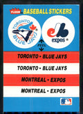 1987 Fleer #NNO Toronto Blue Jays / Montreal Expos Team Stickers