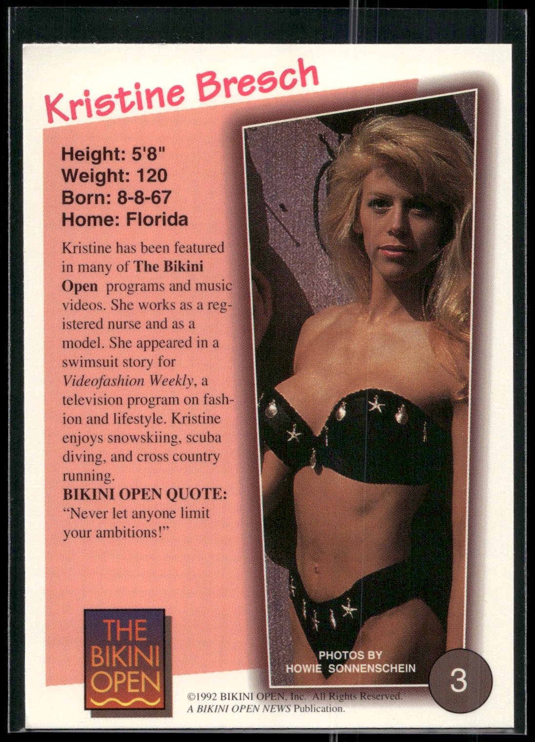 1992 T&M Entertainment The Bikini Open #3 Kristine Bresch