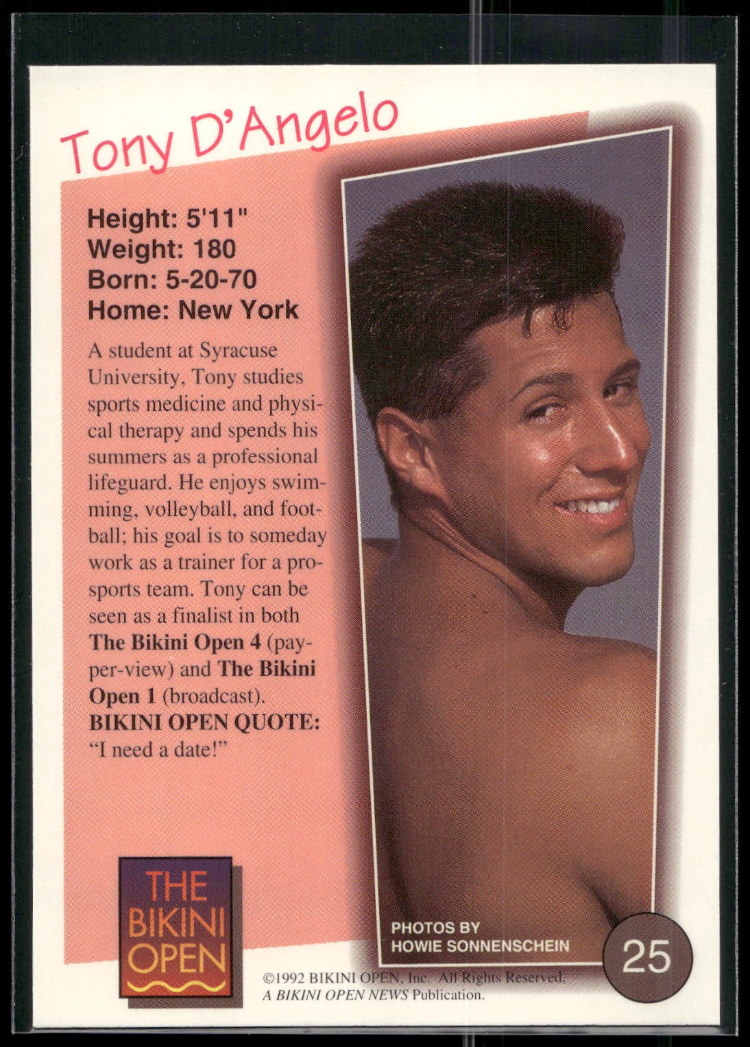 1992 T&M Entertainment The Bikini Open #25 Tony D'Angelo