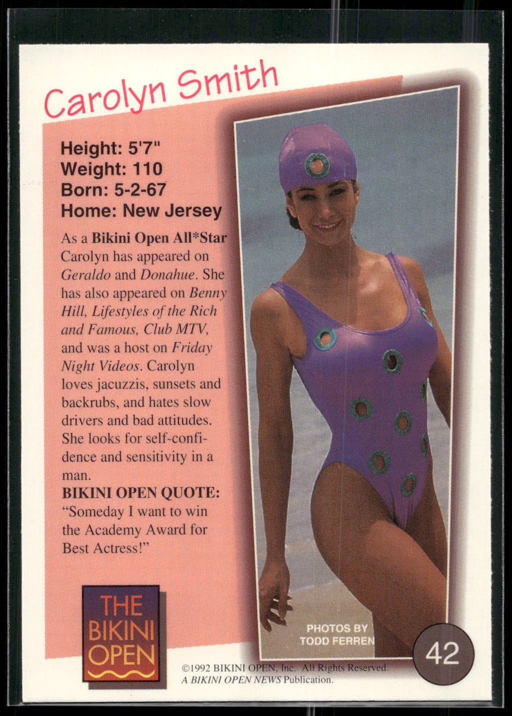 1992 T&M Entertainment The Bikini Open #42 Carolyn Smith
