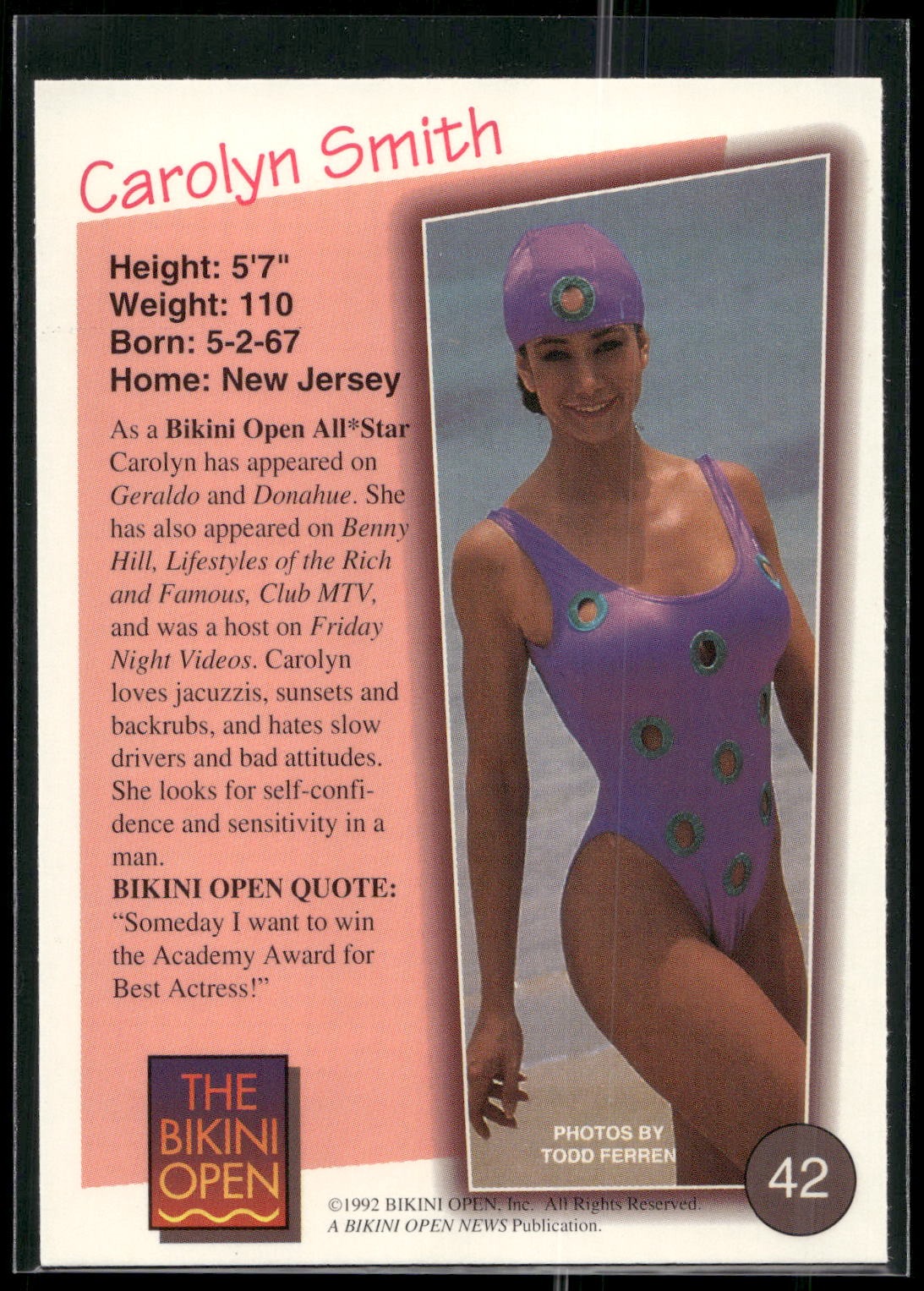 1992 T&M Entertainment The Bikini Open #42 Carolyn Smith