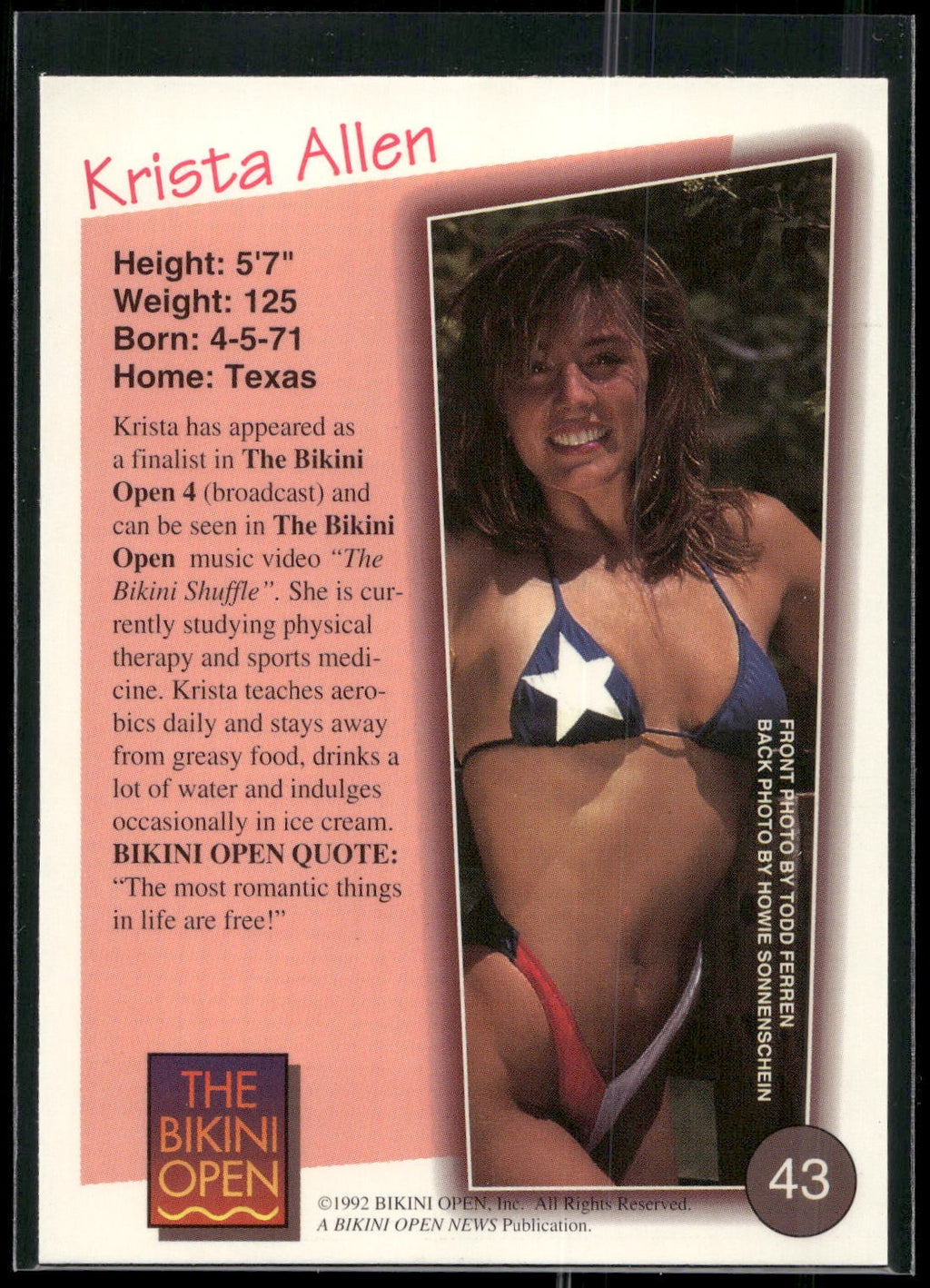1992 T&M Entertainment The Bikini Open #43 Krista Allen