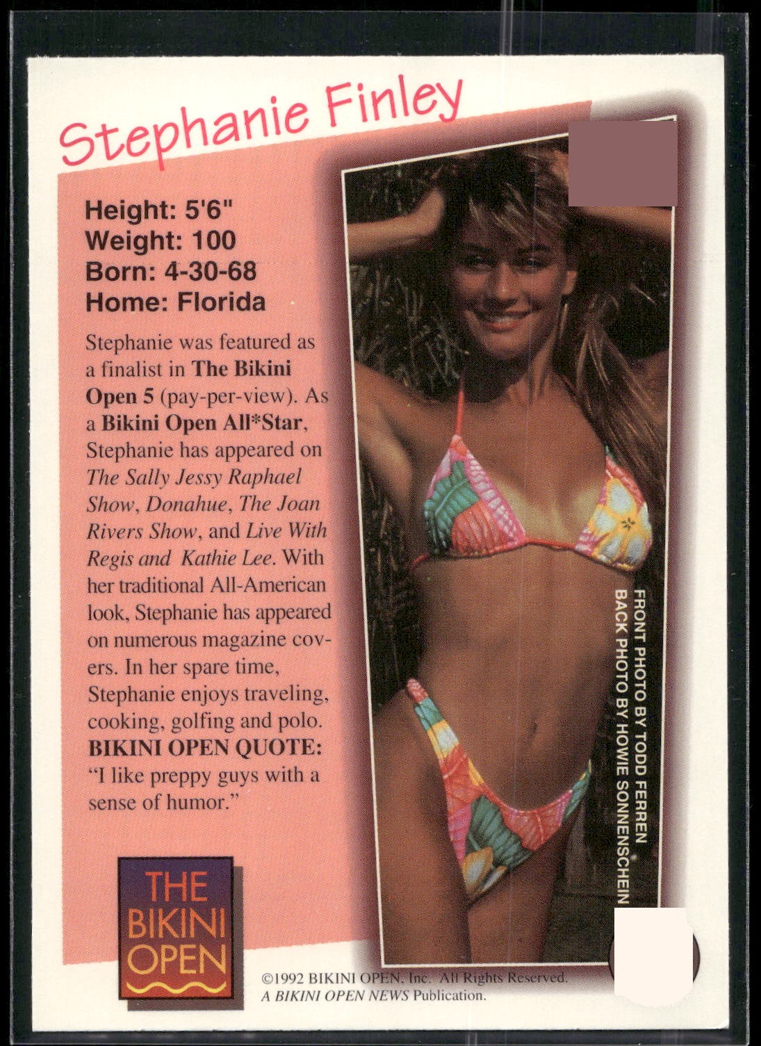 1992 T&M Entertainment The Bikini Open #21 Stephanie Finley