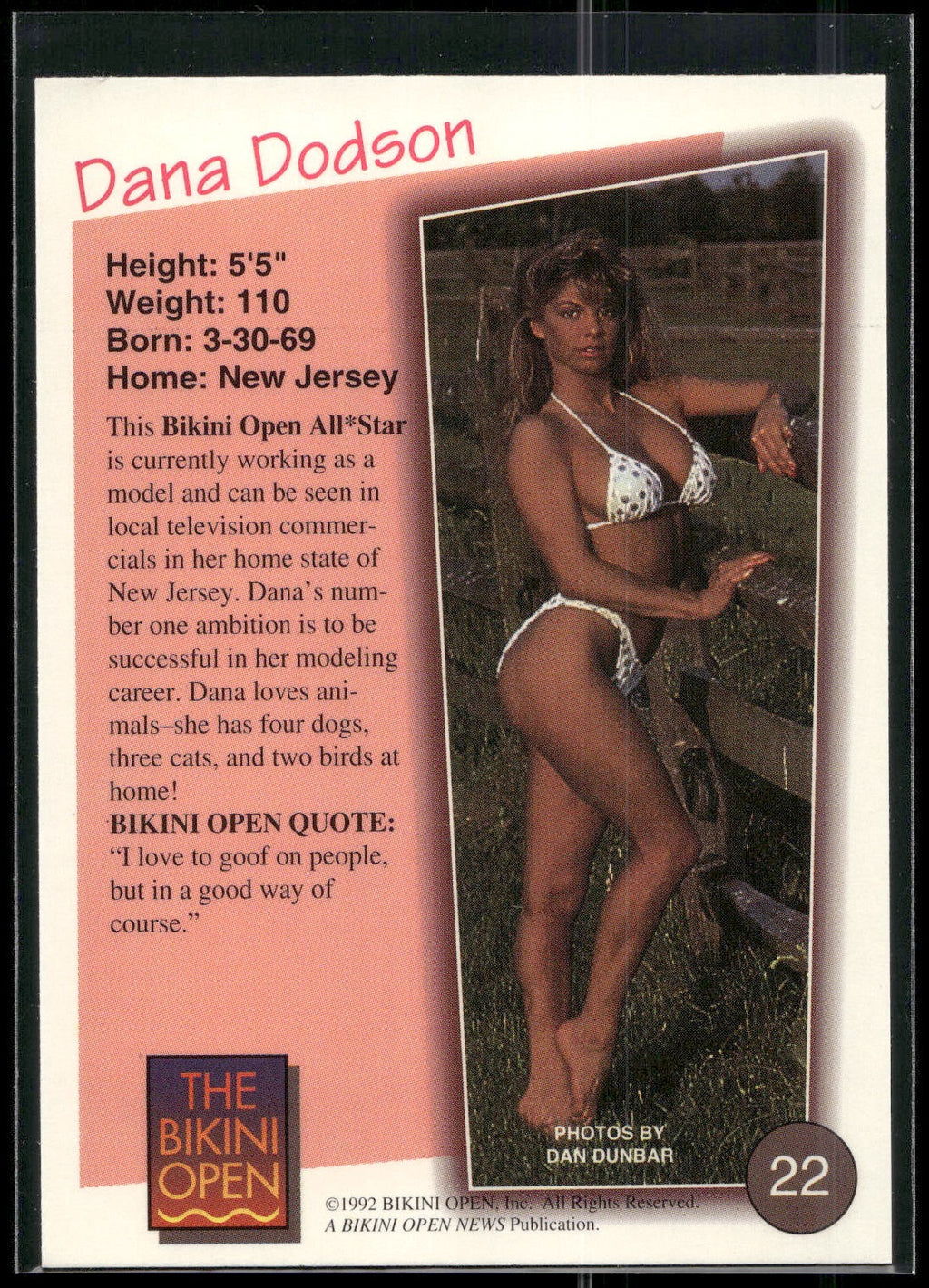 1992 T&M Entertainment The Bikini Open #22 Dana Dodson