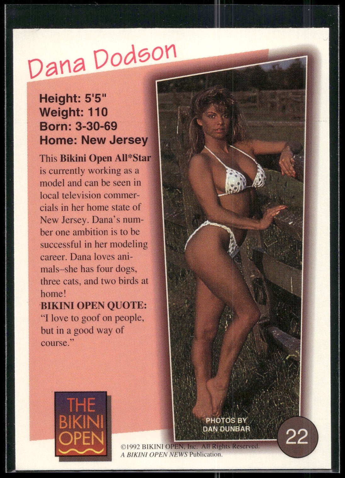 1992 T&M Entertainment The Bikini Open #22 Dana Dodson