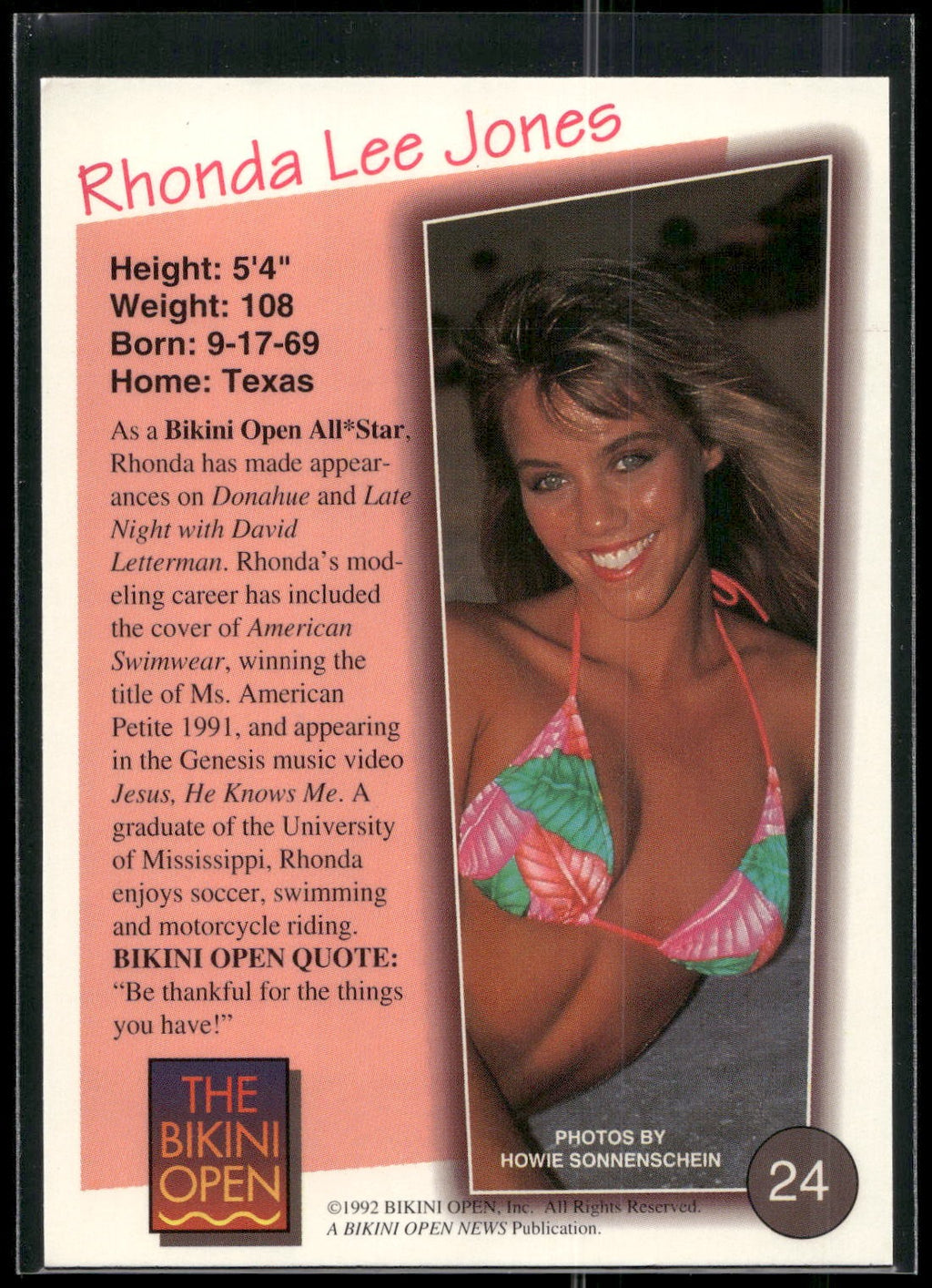 1992 T&M Entertainment The Bikini Open #24 Rhonda Lee Jones