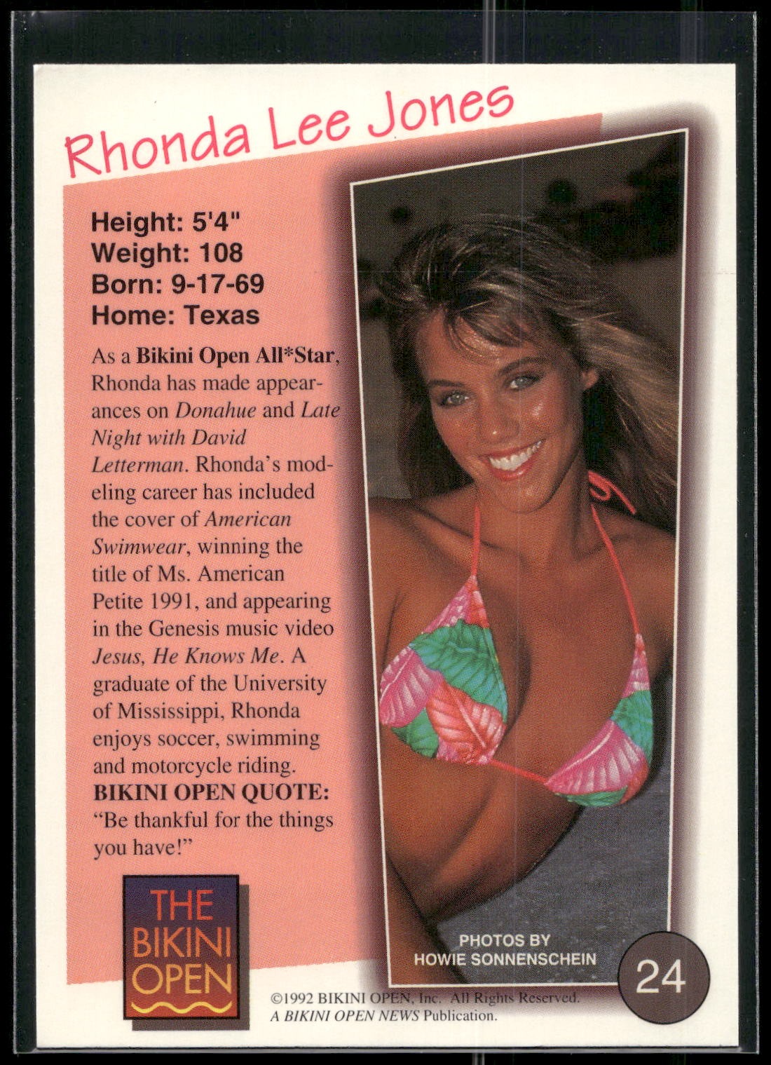 1992 T&M Entertainment The Bikini Open #24 Rhonda Lee Jones