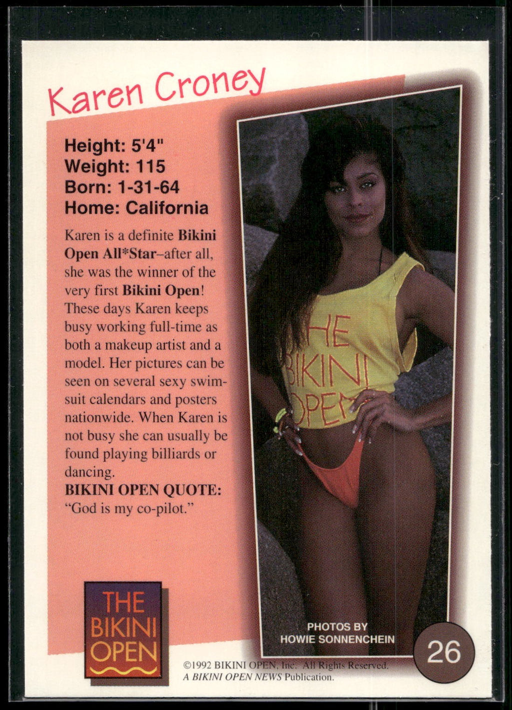 1992 T&M Entertainment The Bikini Open #26 Karen Croney