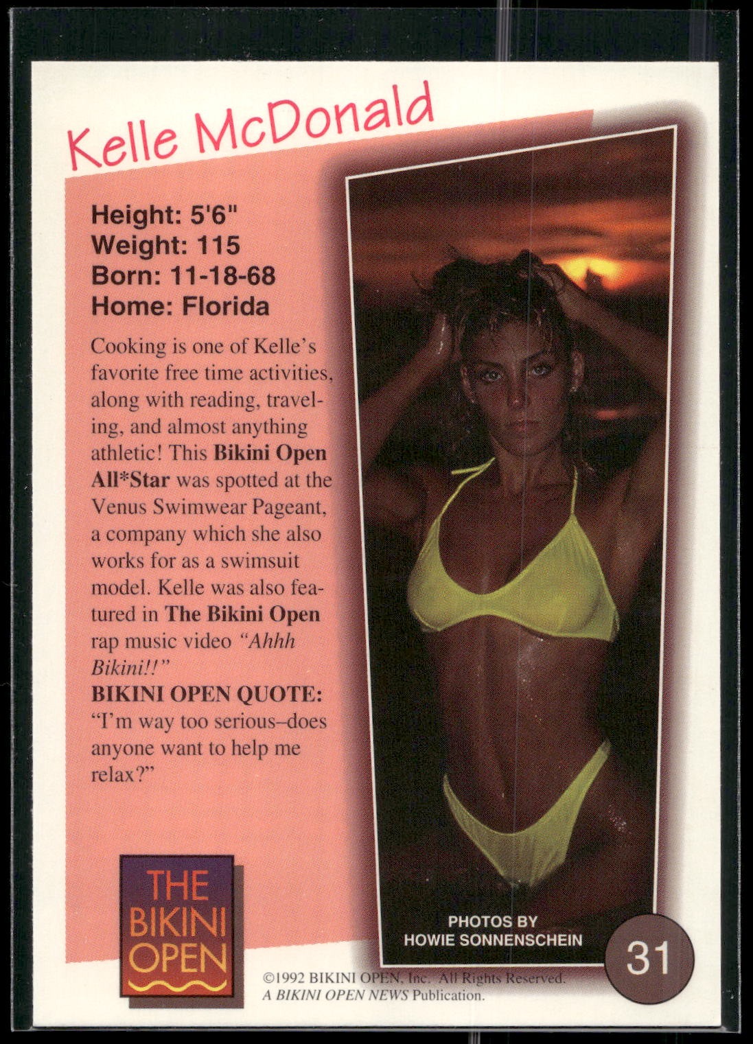 1992 T&M Entertainment The Bikini Open #31 Kelle McDonald