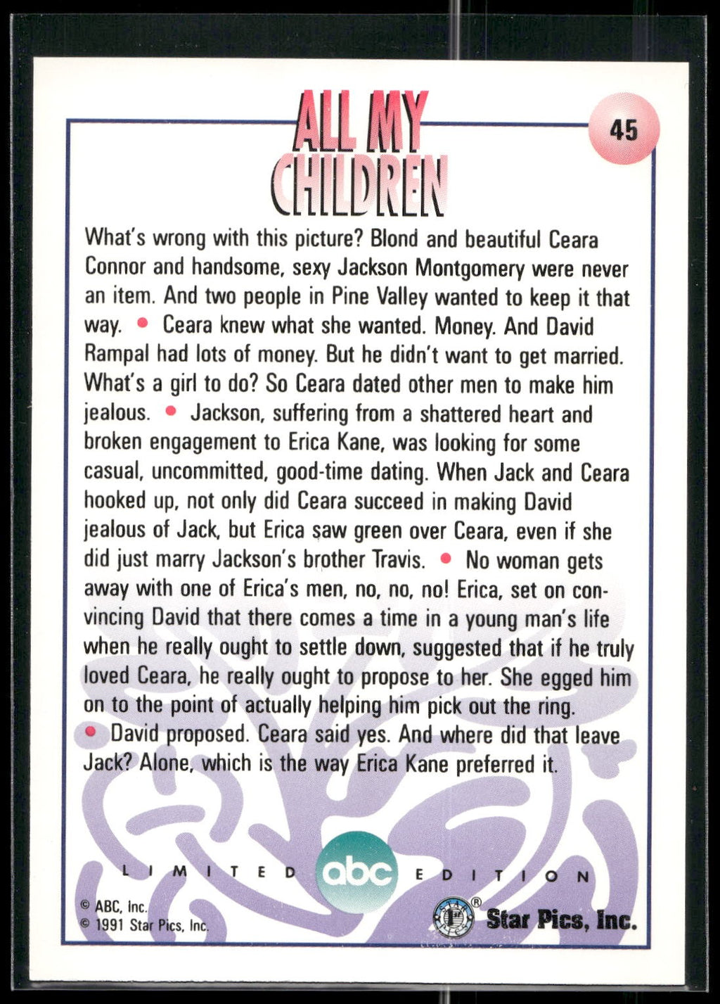 1991 Star Pics All My Children #45 Jackson and Ceara