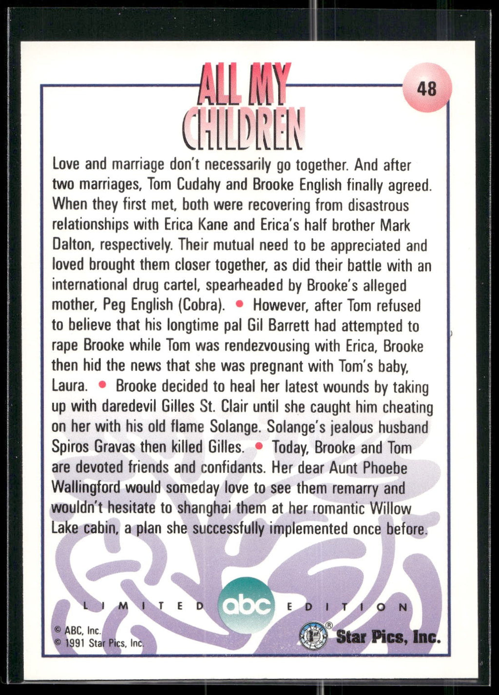 1991 Star Pics All My Children #48 Tom and Brooke