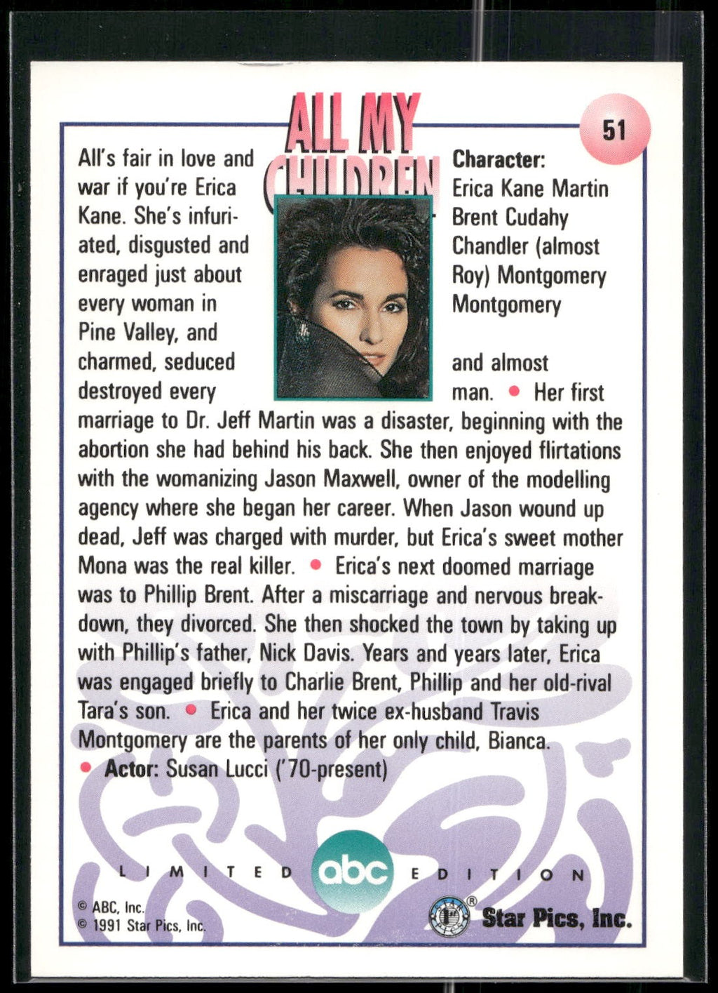 1991 Star Pics All My Children #51 Erica Kane