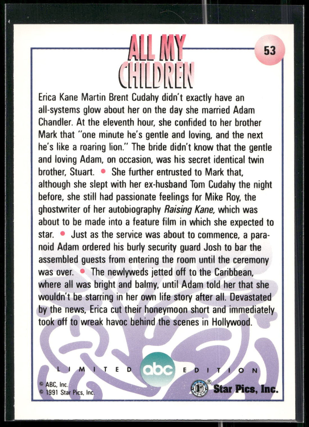 1991 Star Pics All My Children #53 Adam and Erica