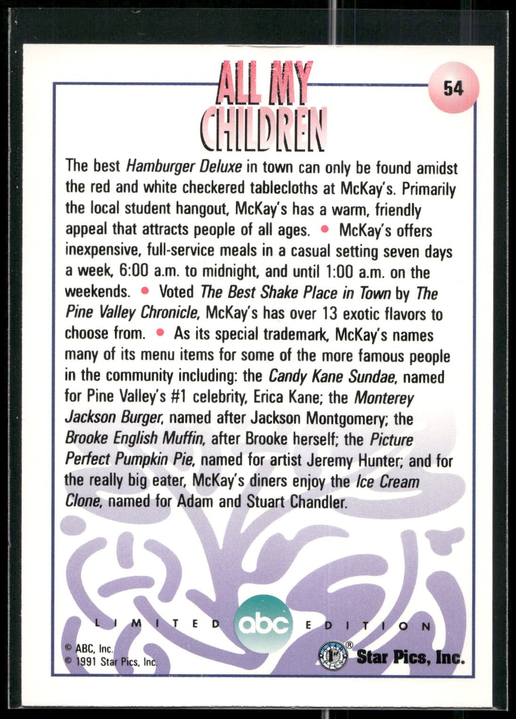 1991 Star Pics All My Children #54 McKay's