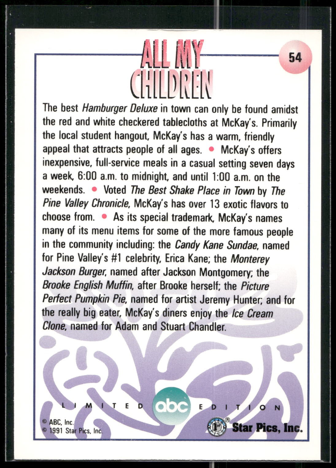 1991 Star Pics All My Children #54 McKay's