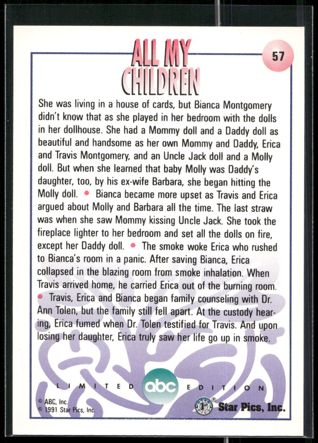 1991 Star Pics All My Children #57 A Fire at the Montgomery's