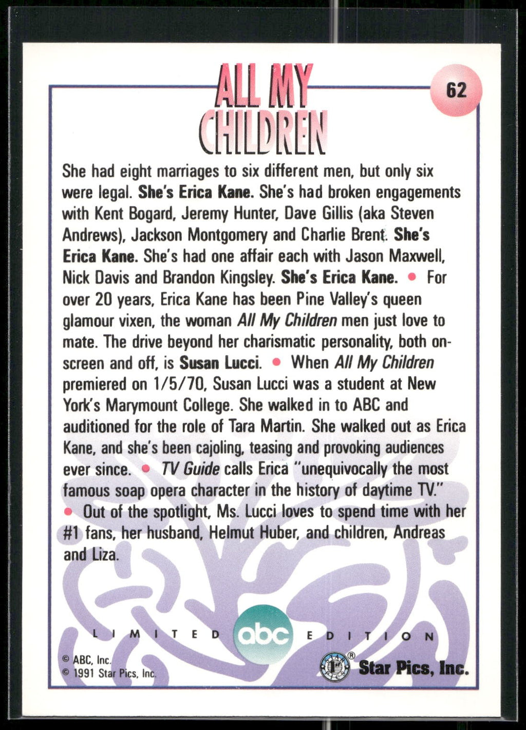 1991 Star Pics All My Children #62 Erica