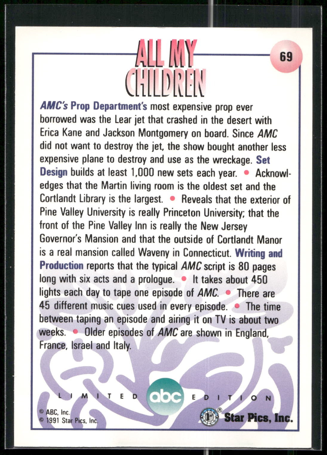 1991 Star Pics All My Children #69 Behind the Scenes: