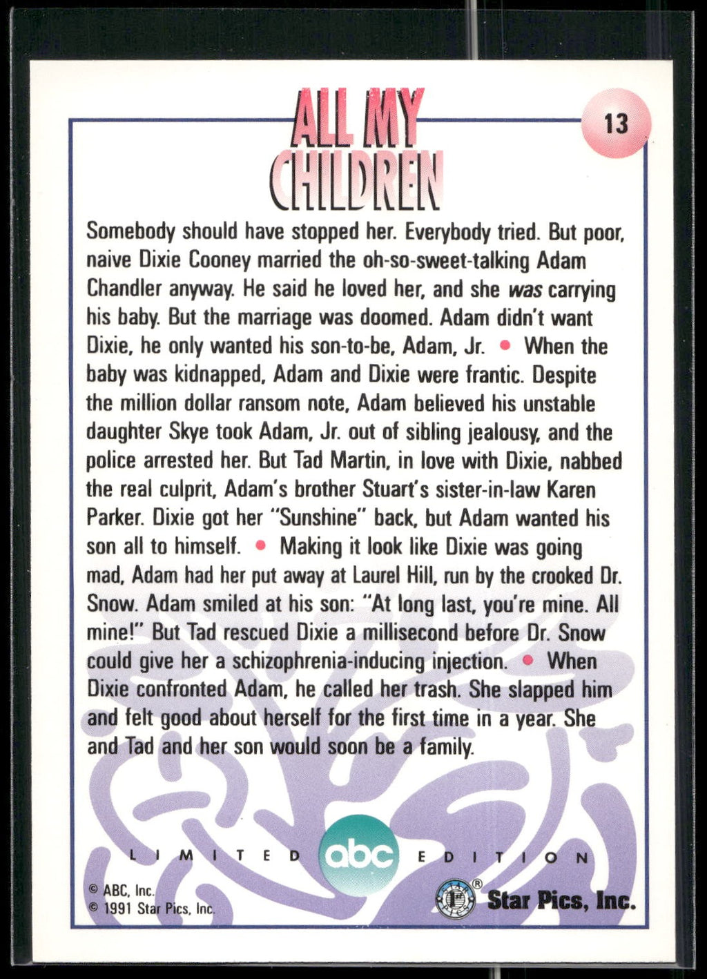 1991 Star Pics All My Children #13 Adam and Dixie