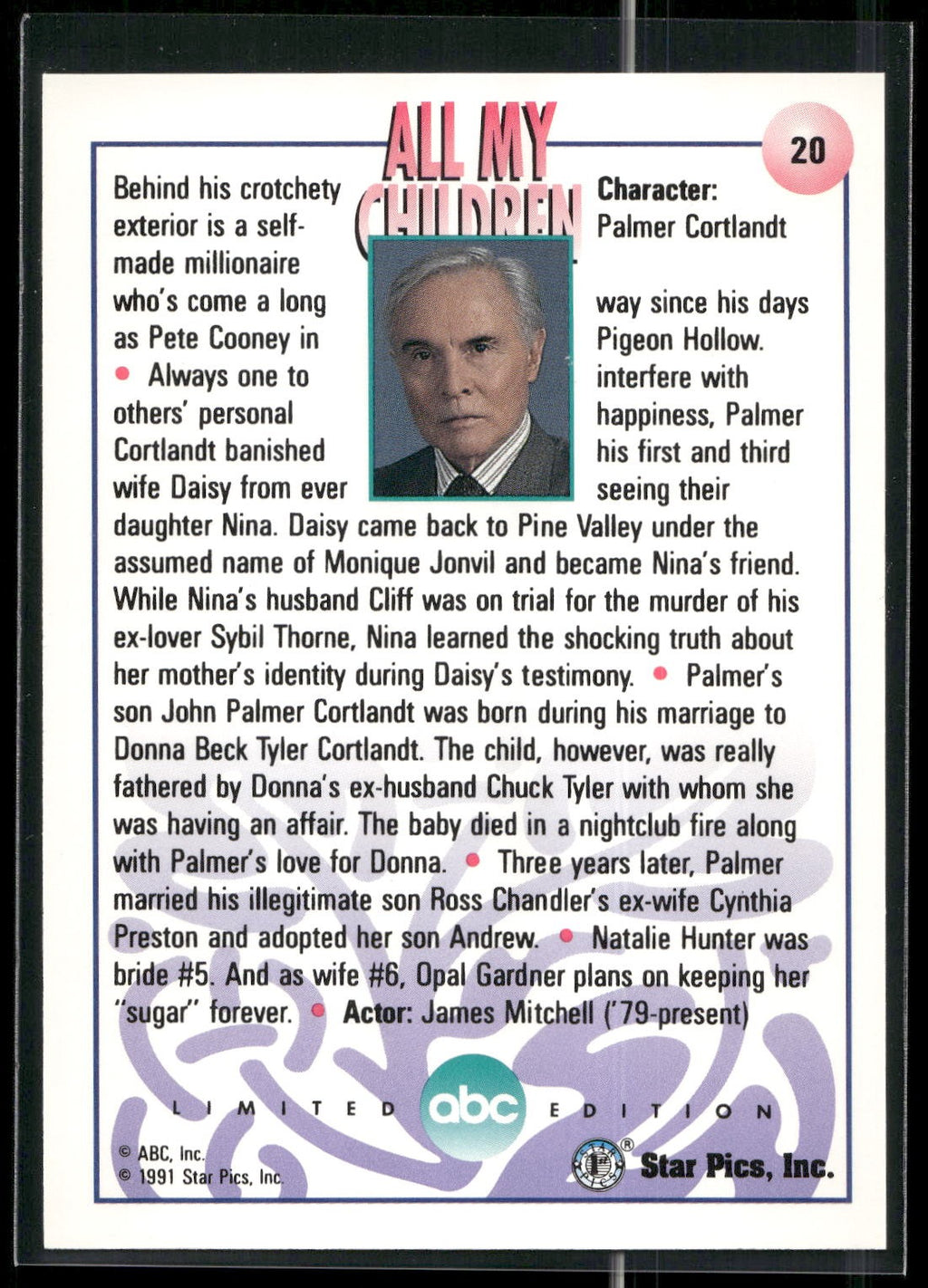 1991 Star Pics All My Children #20 Palmer Cortlandt