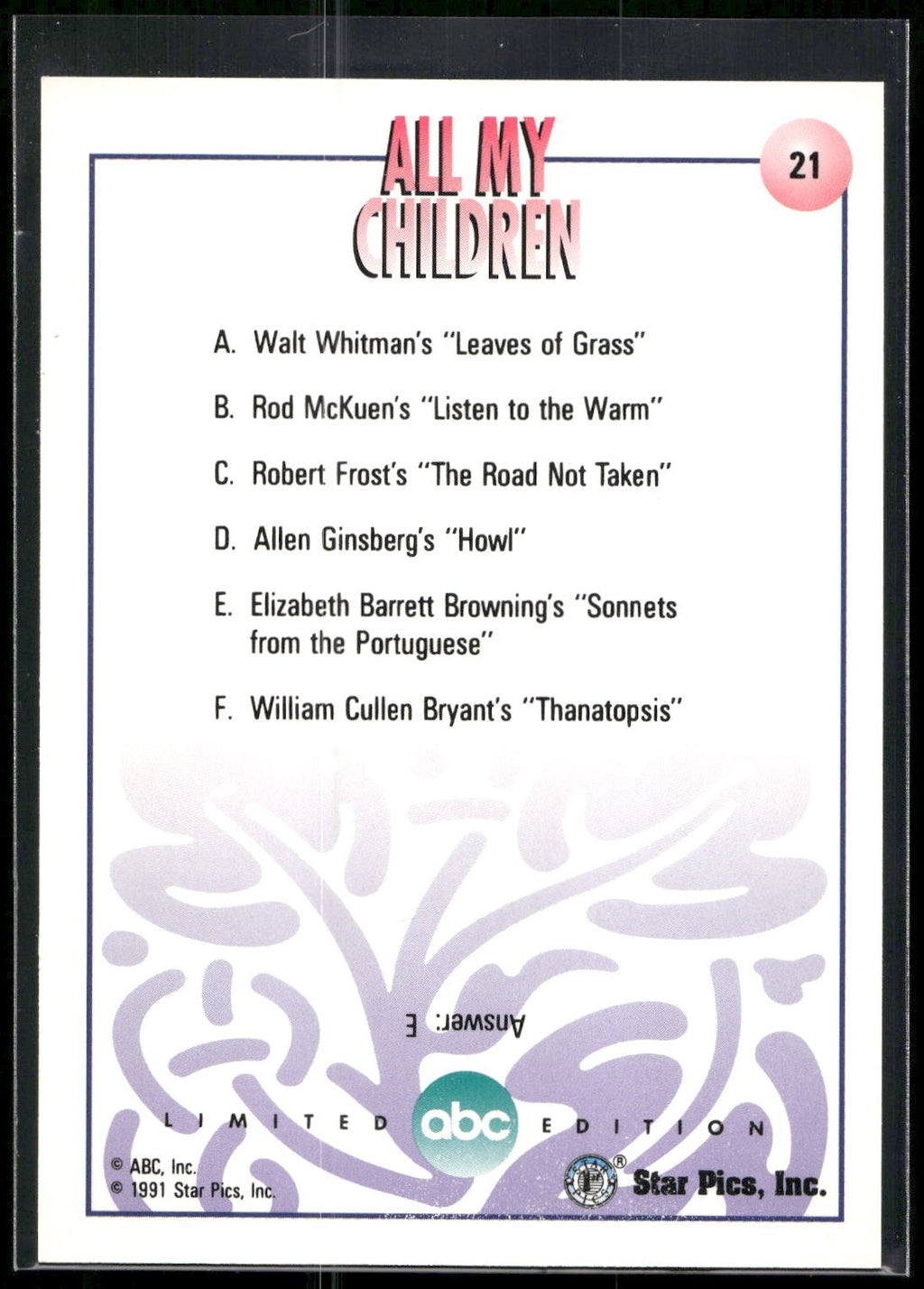 1991 Star Pics All My Children #21 Trivia