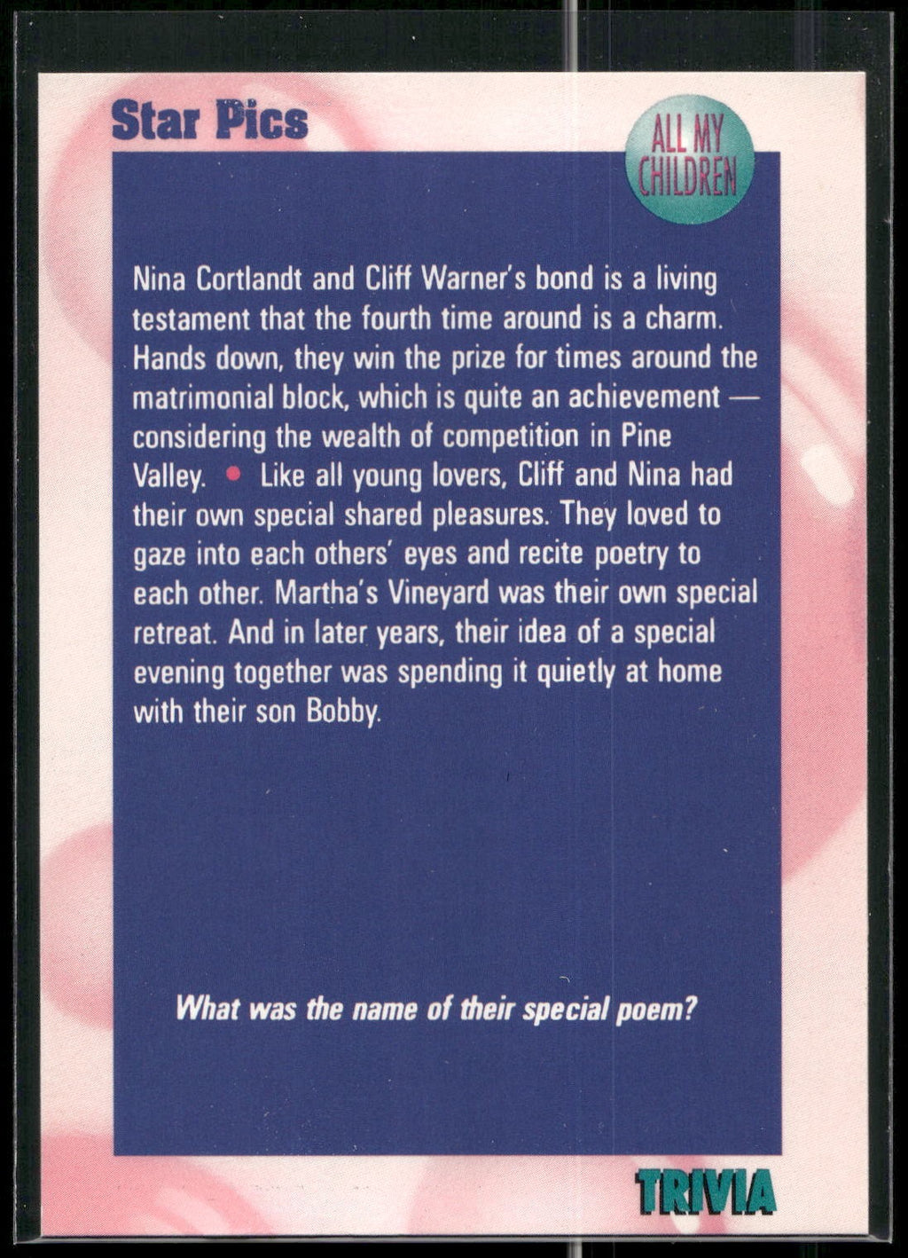 1991 Star Pics All My Children #21 Trivia