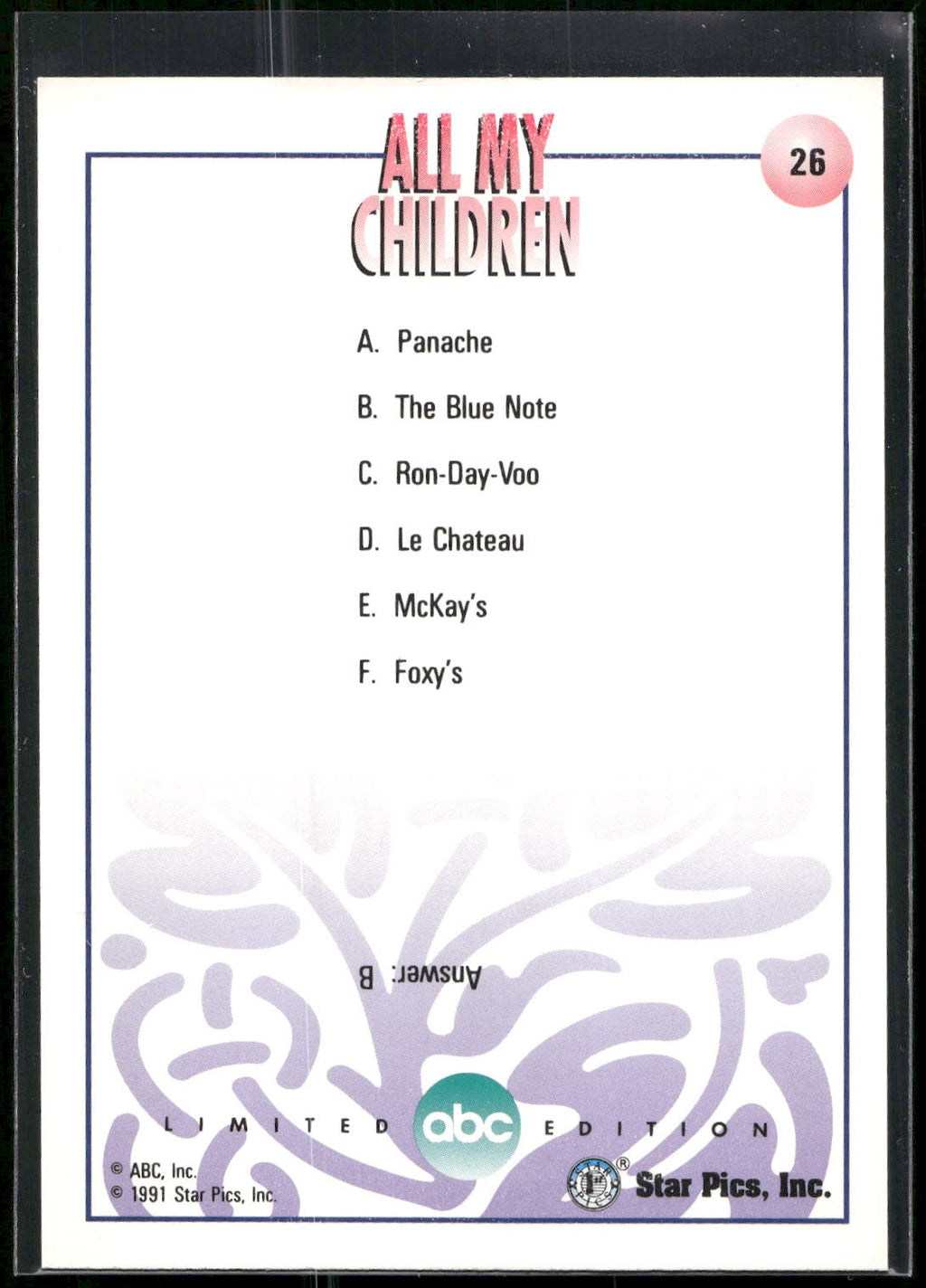 1991 Star Pics All My Children #26 Trivia