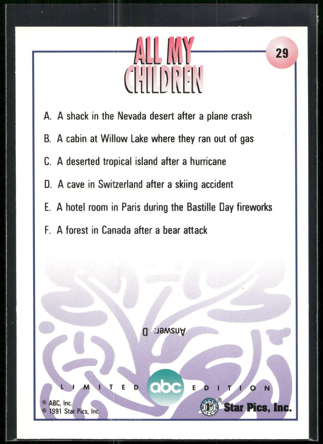 1991 Star Pics All My Children #29 Trivia