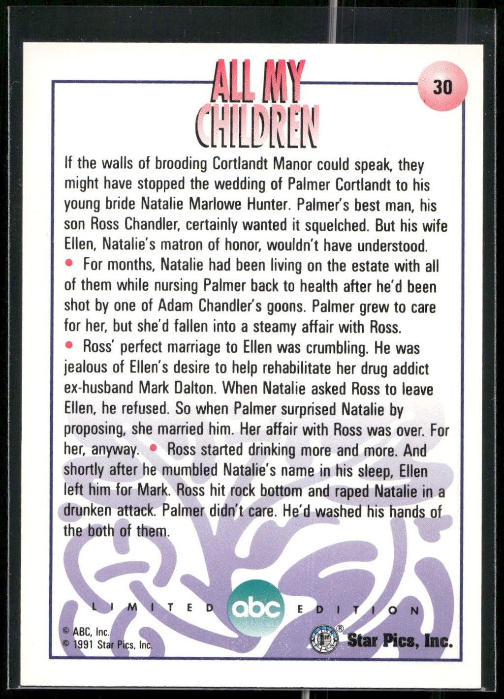 1991 Star Pics All My Children #30 Palmer and Natalie