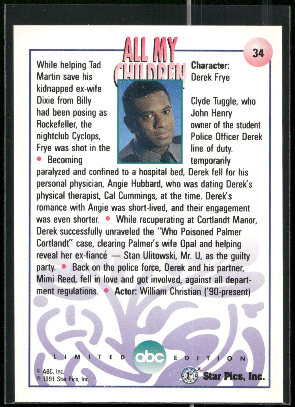 1991 Star Pics All My Children #34 Derek Frye