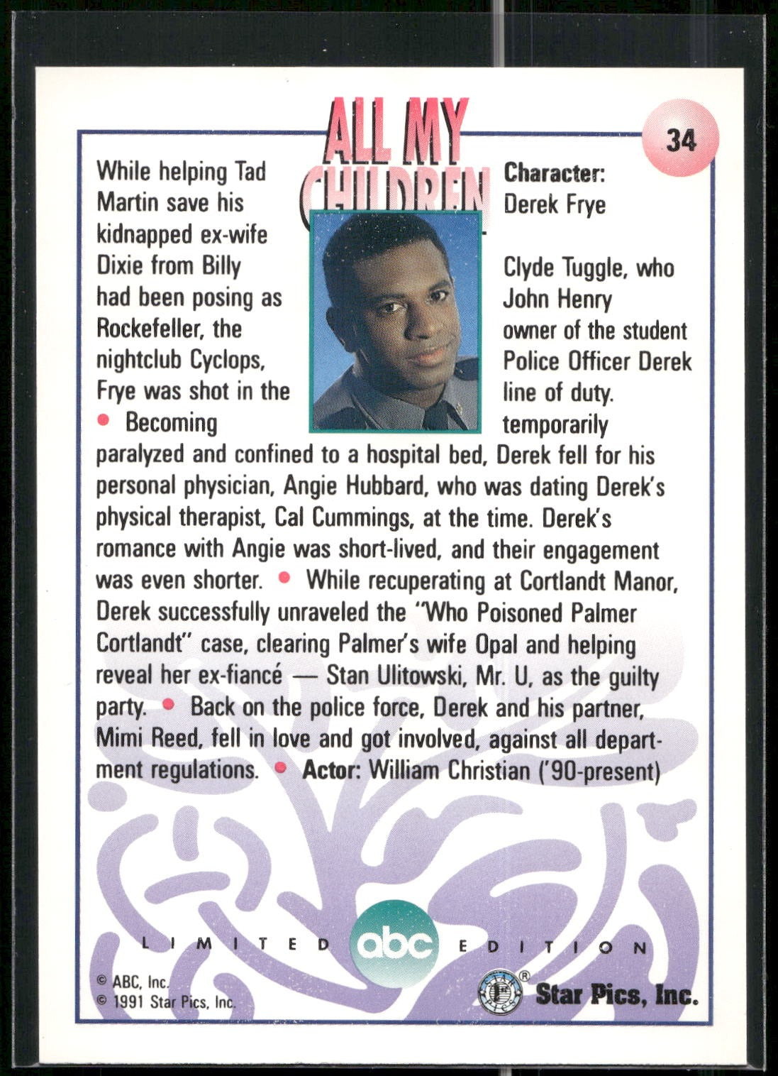 1991 Star Pics All My Children #34 Derek Frye
