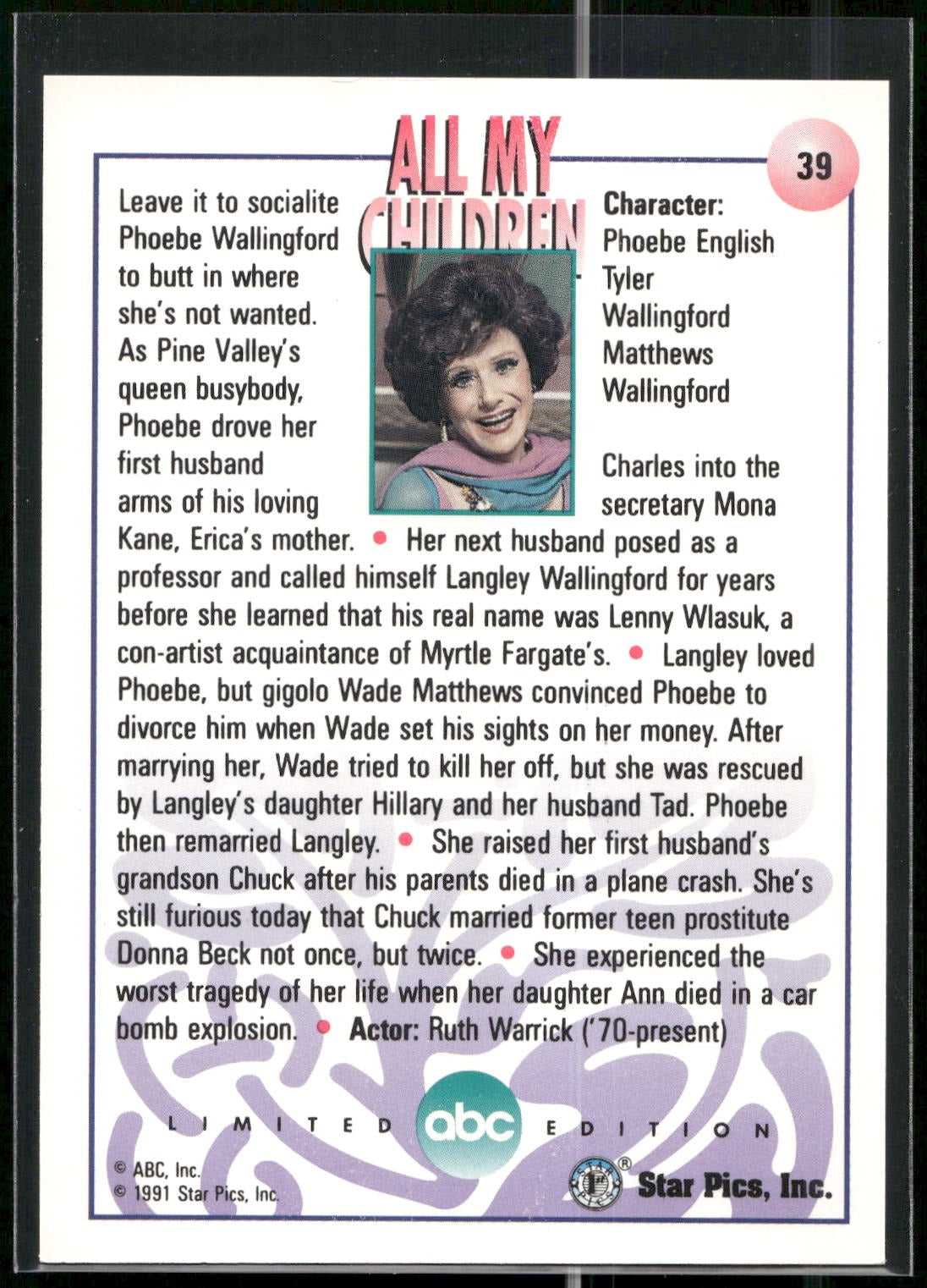 1991 Star Pics All My Children #39 Phoebe Wallingford