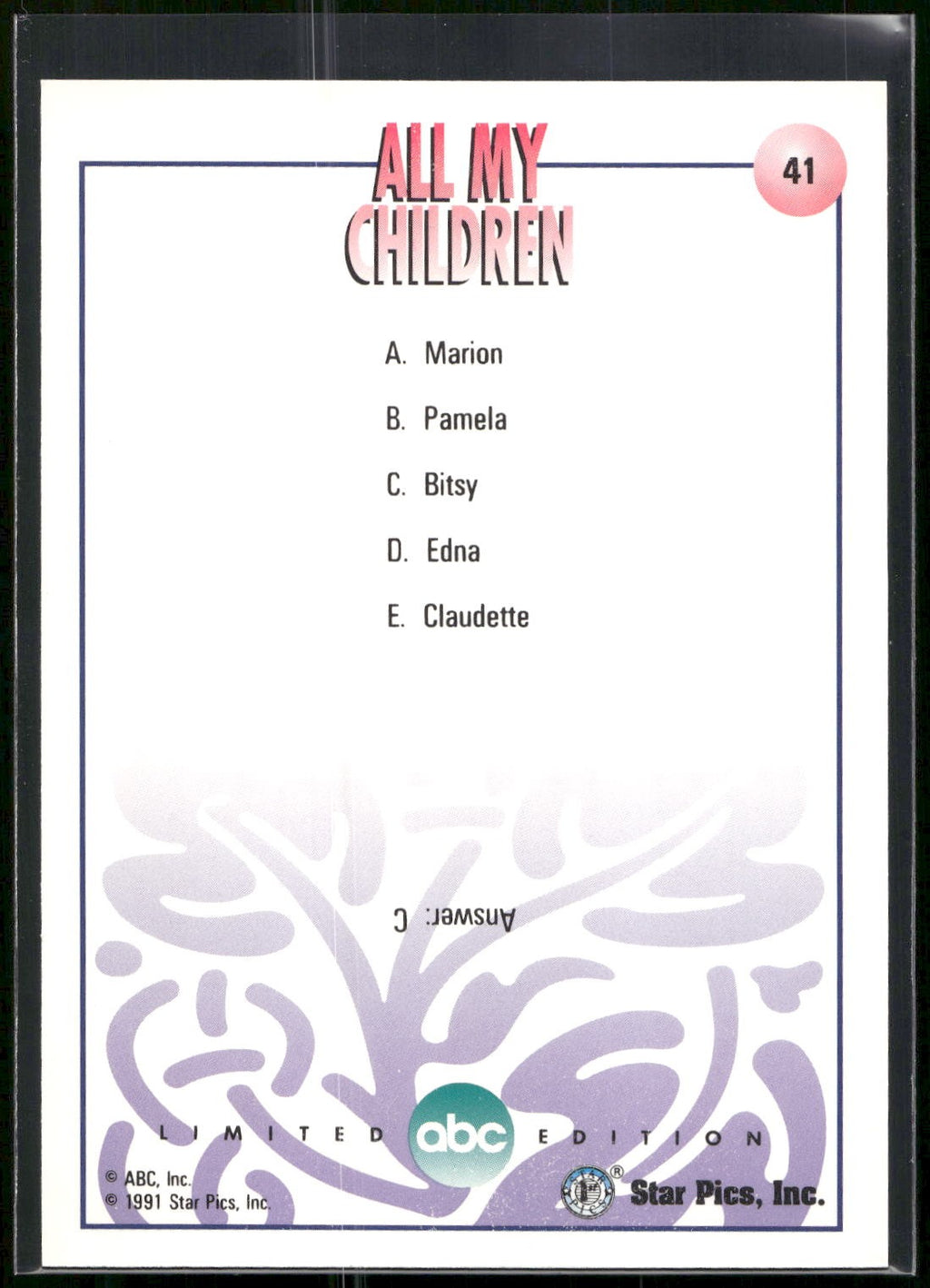 1991 Star Pics All My Children #41 Trivia