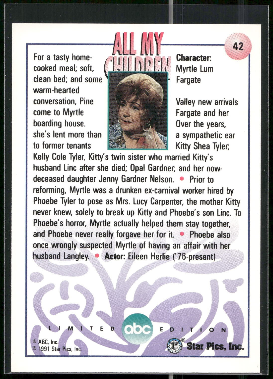 1991 Star Pics All My Children #42 Myrtle Fargate