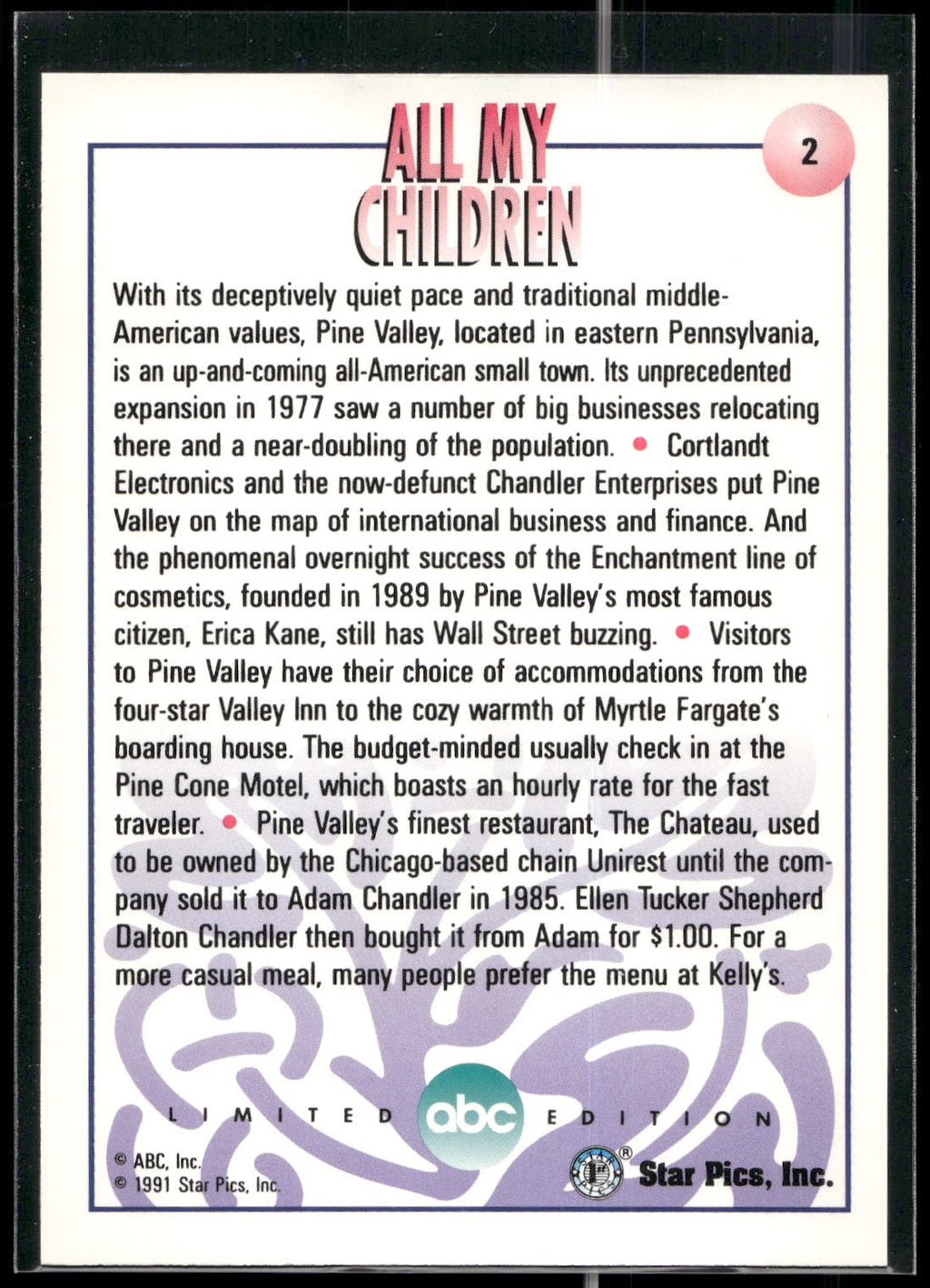 1991 Star Pics All My Children #2 All About Pine Valley