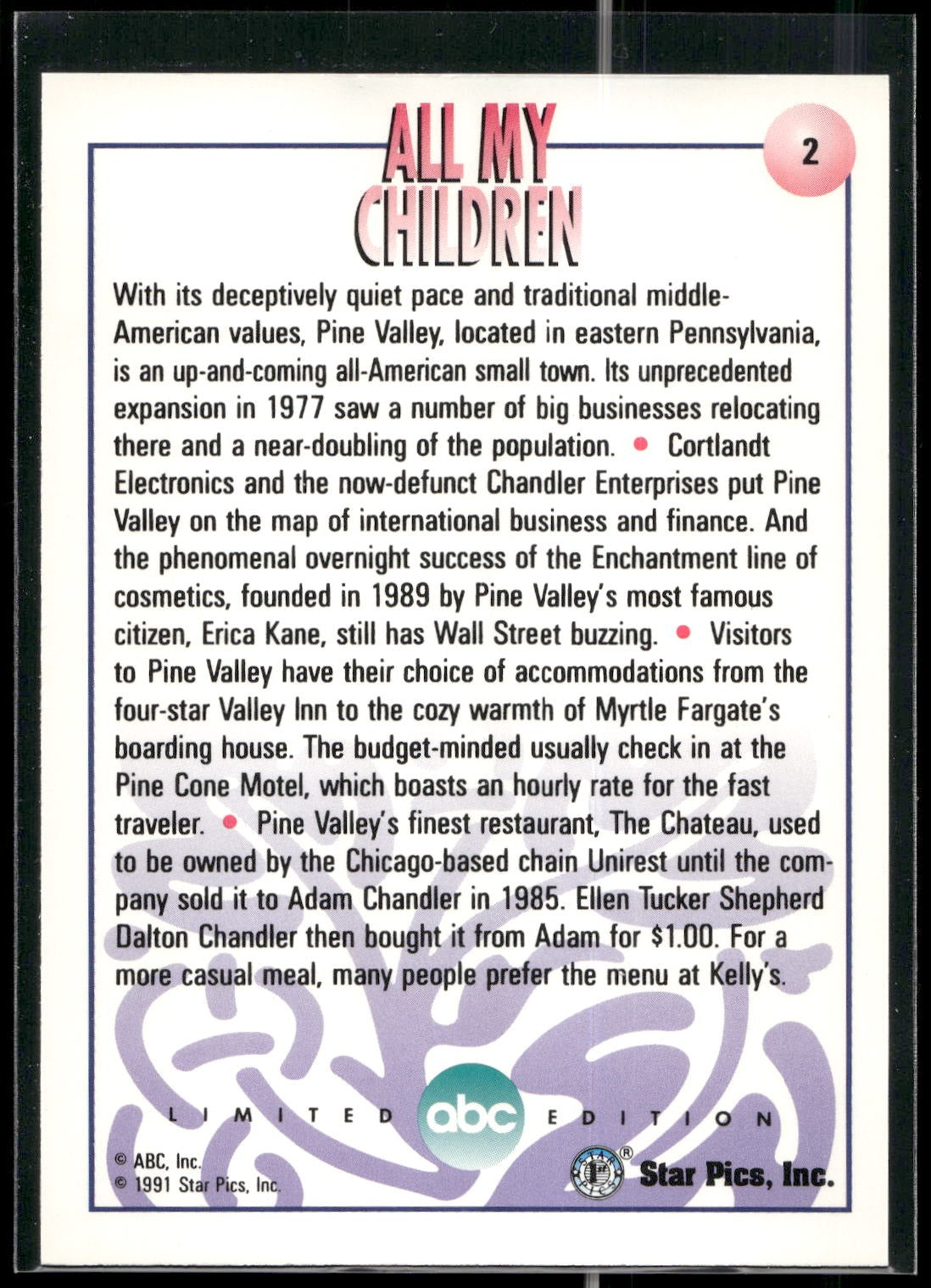 1991 Star Pics All My Children #2 All About Pine Valley