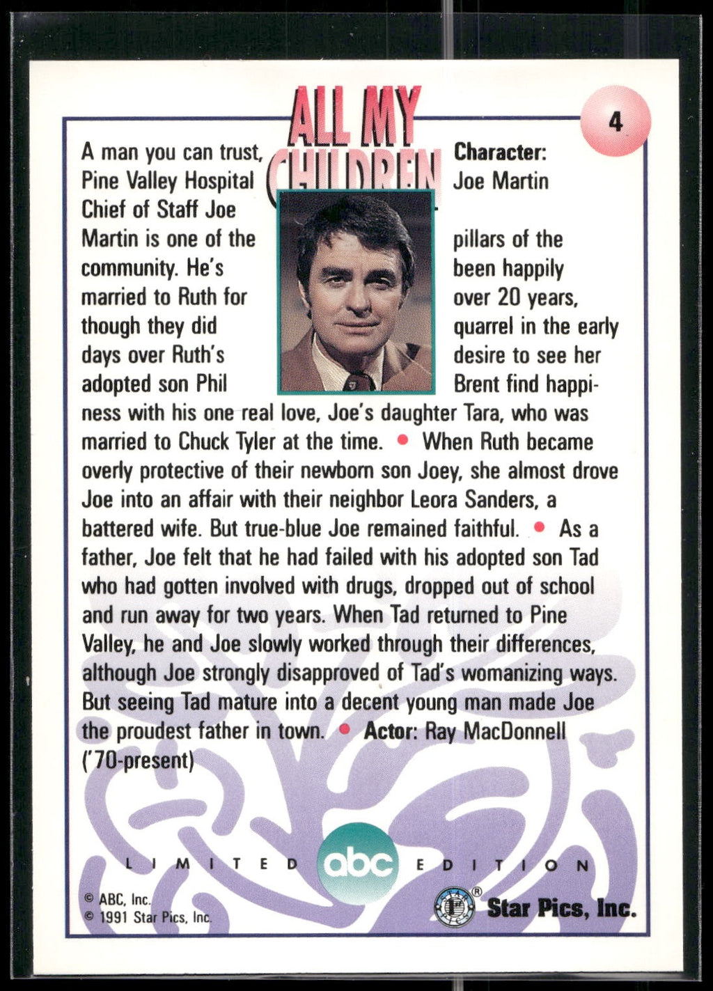 1991 Star Pics All My Children #4 Joe Martin