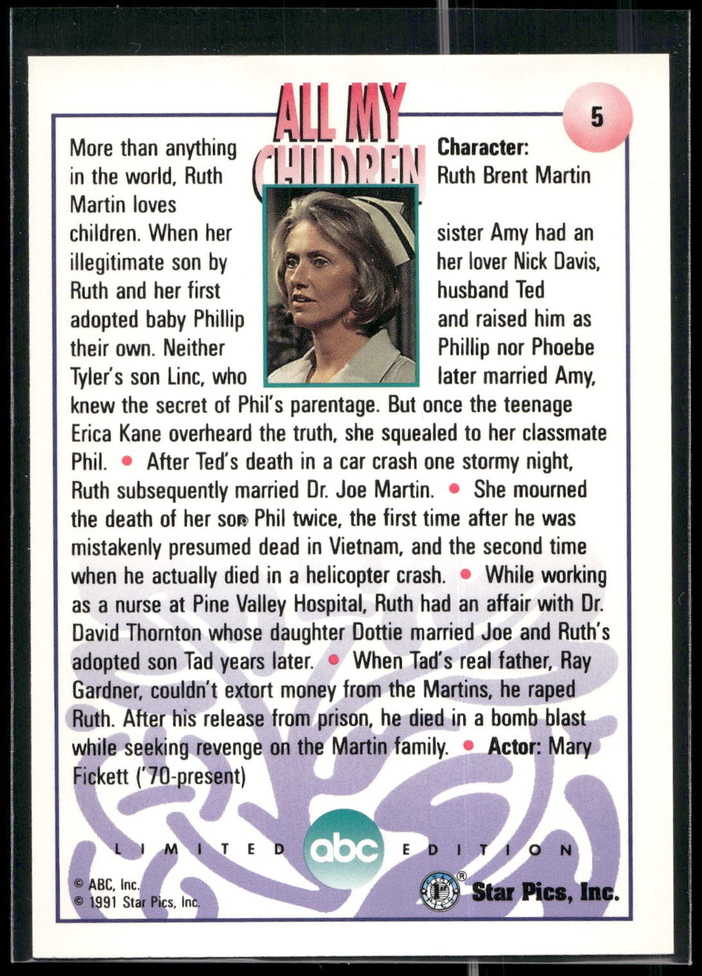 1991 Star Pics All My Children #5 Ruth Martin
