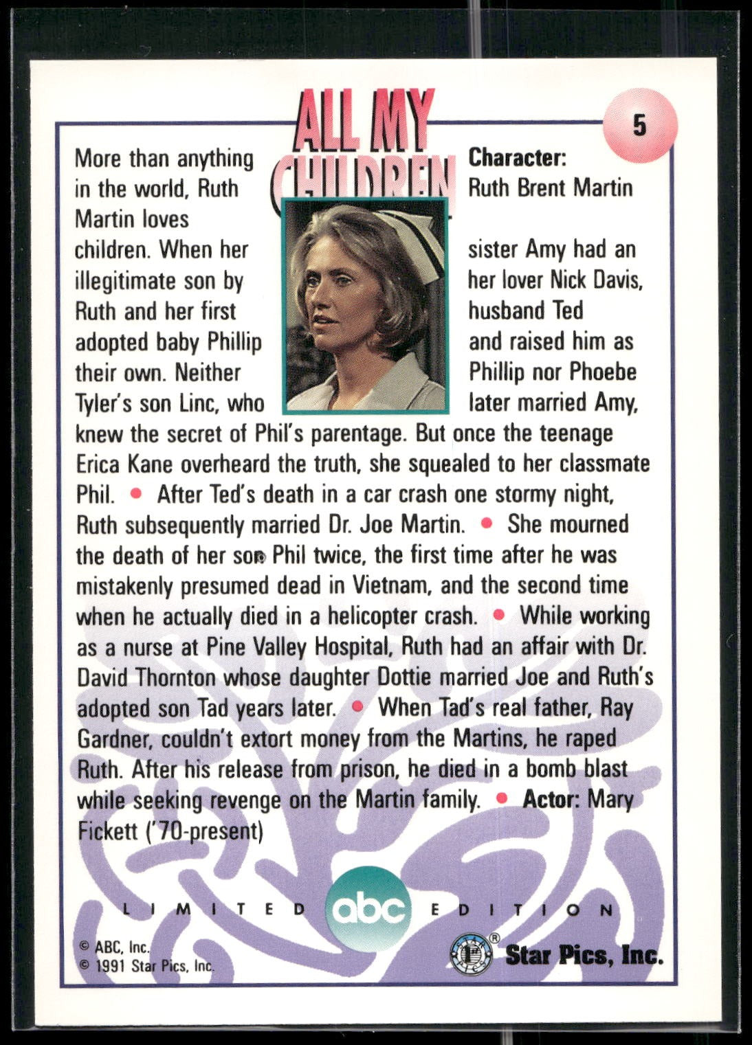 1991 Star Pics All My Children #5 Ruth Martin