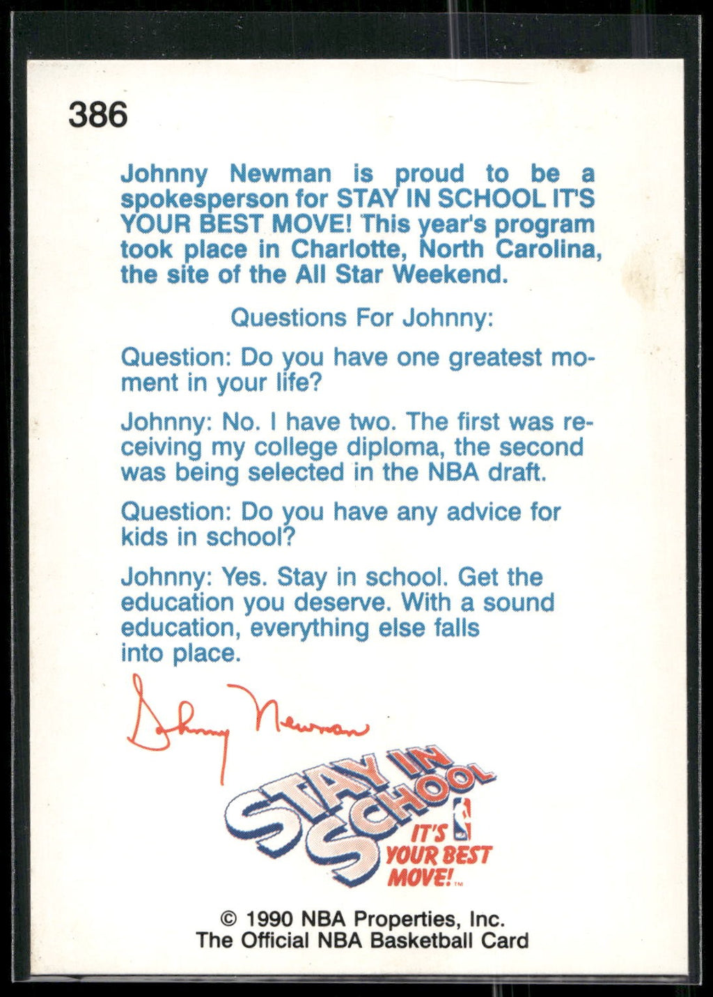 1990-91 Hoops #386 Johnny Newman
