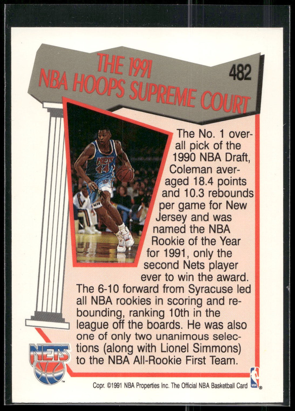 1991-92 Hoops #482 Derrick Coleman