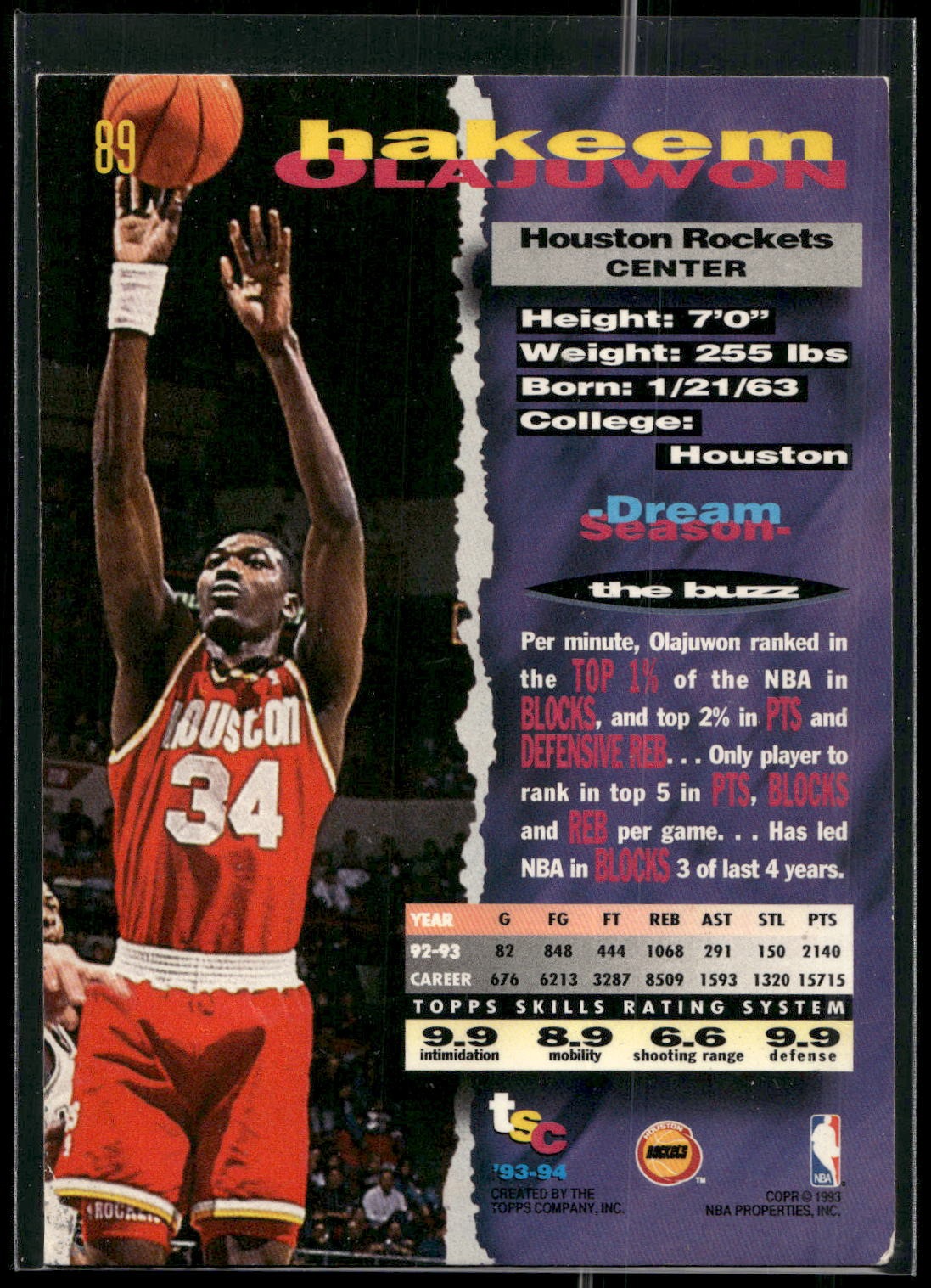 1993-94 Stadium Club #89 Hakeem Olajuwon