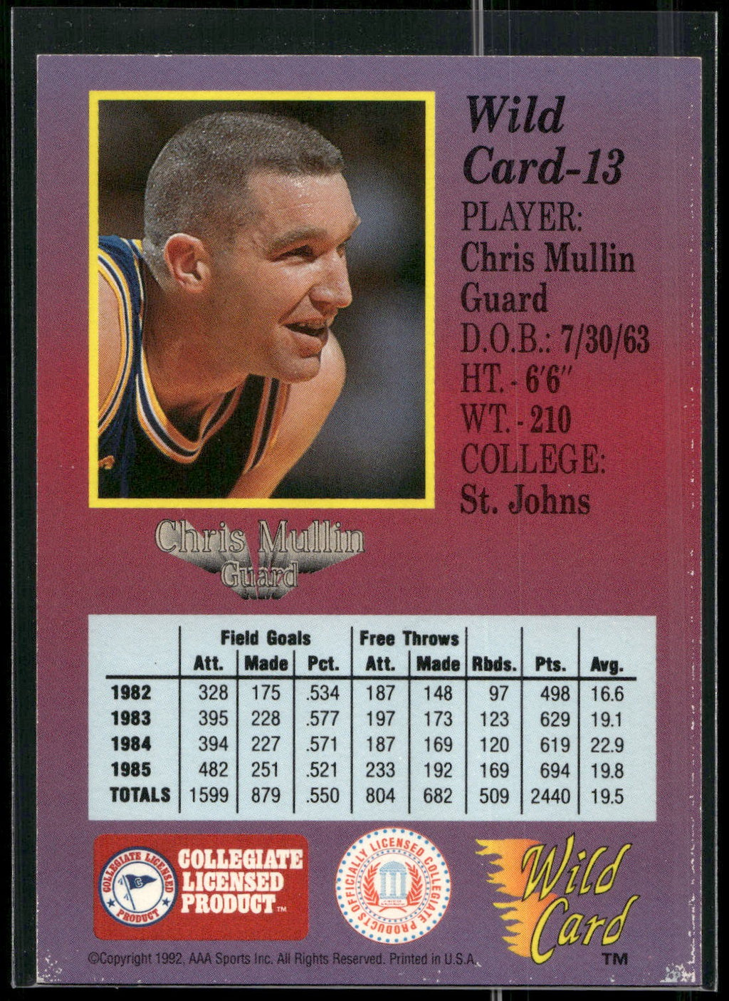 1991-92 Wild Card #13b Chris Mullin
