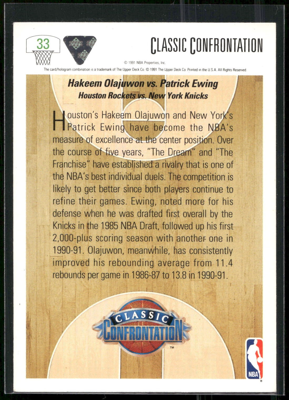 1991-92 Upper Deck #33 Olajuwon vs. Ewing