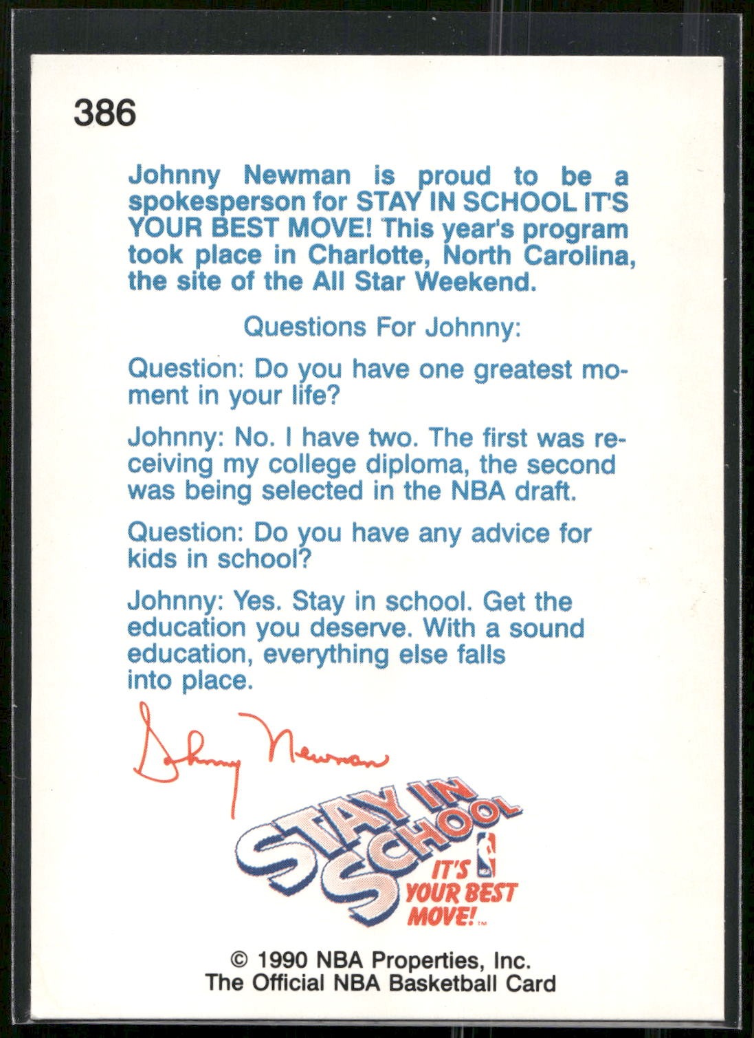 1990-91 Hoops #386 Johnny Newman