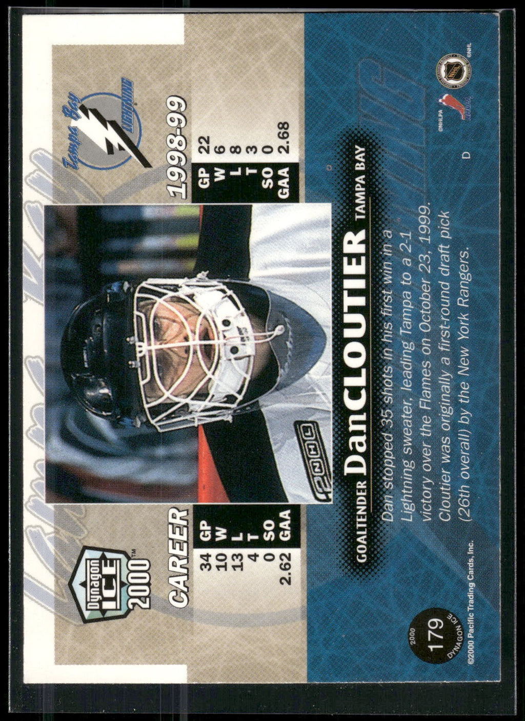 1999-00 Pacific Dynagon Ice #179 Dan Cloutier