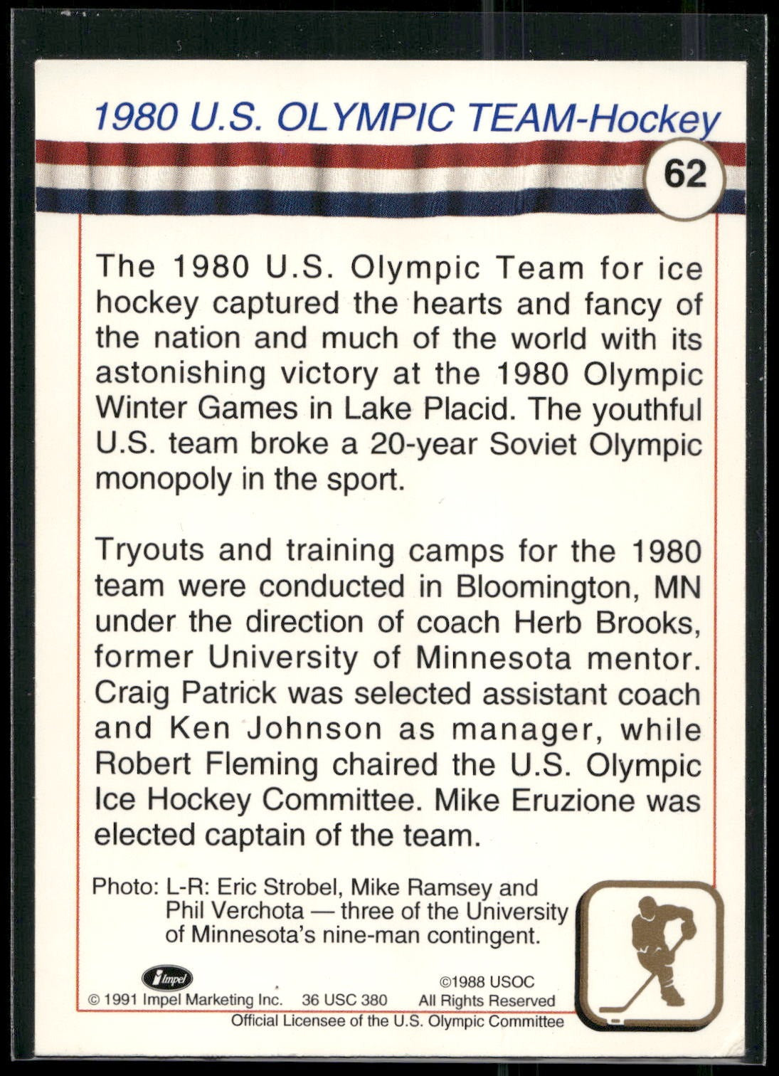 1991 Impel U.S. Olympic Hall of Fame #62 1980 U.S. Olympic Team