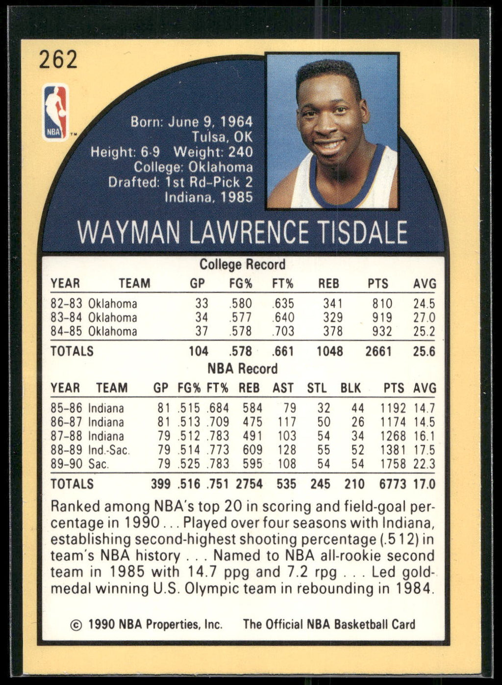 1990-91 Hoops #262 Wayman Tisdale